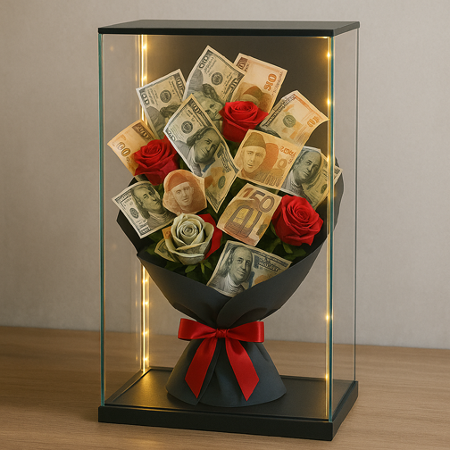 Currency Cascade Box - Money Gift Display with Roses