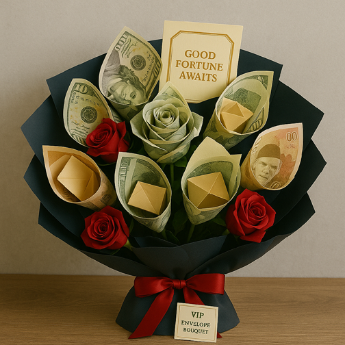 Floral Fortune Bouquet with Envelopes and Currency