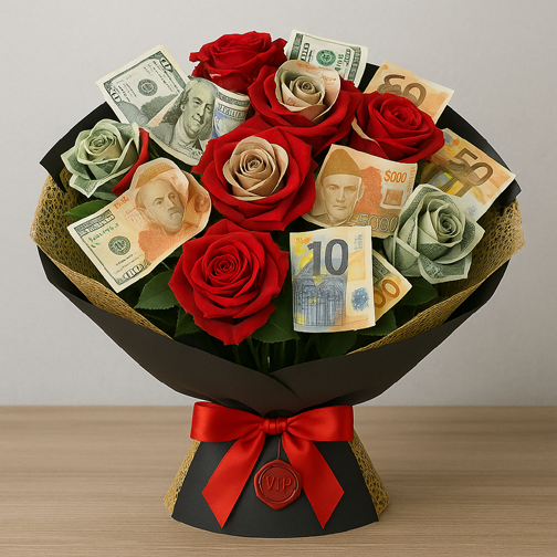 Millionaire’s Mix Bouquet with Roses and Currency Notes
