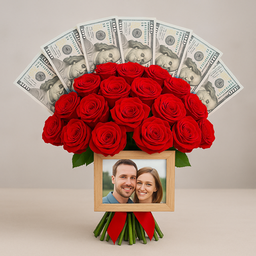 Photo Money Roses with Custom Portrait