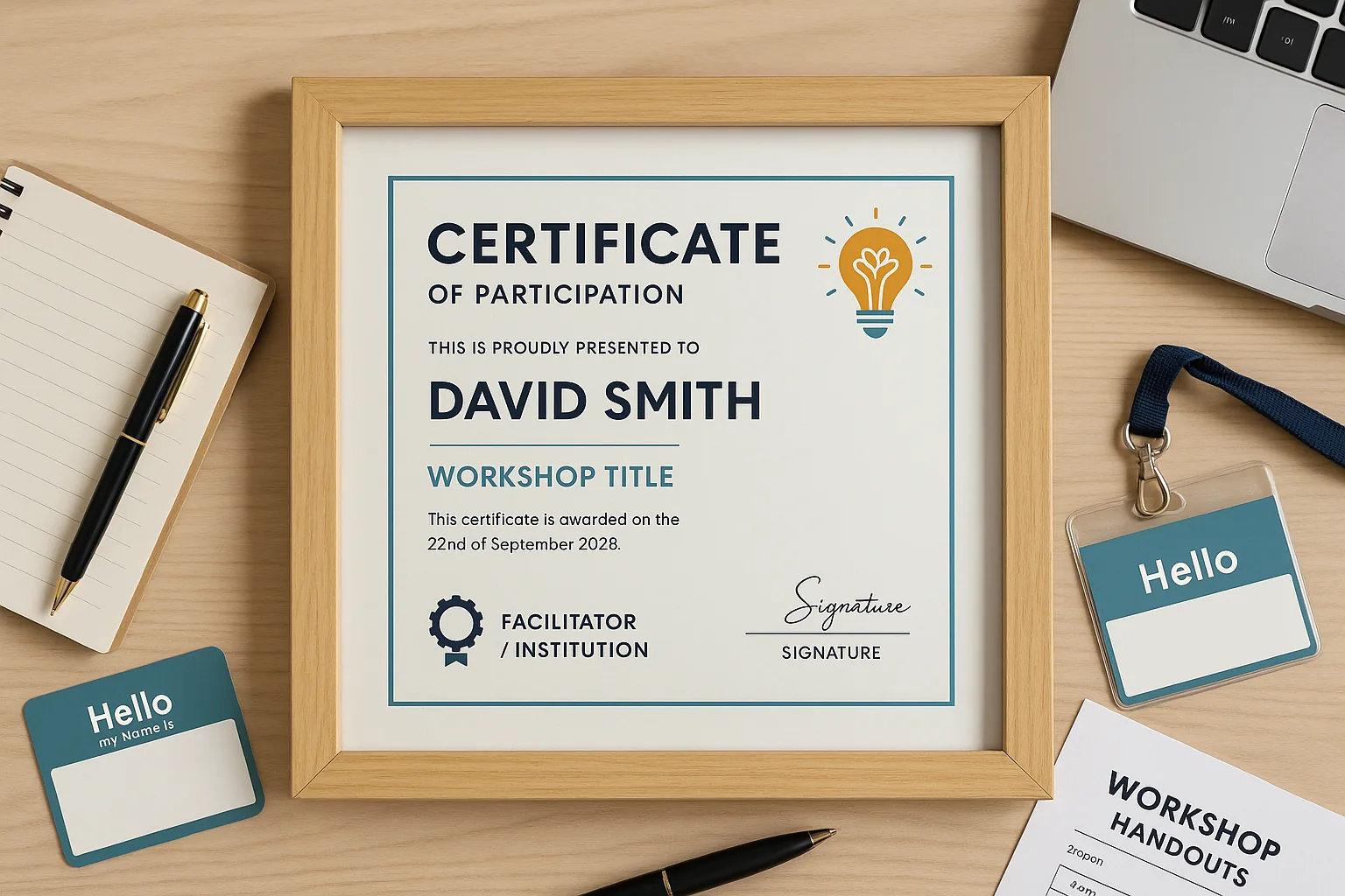 Workshop participation format printing example